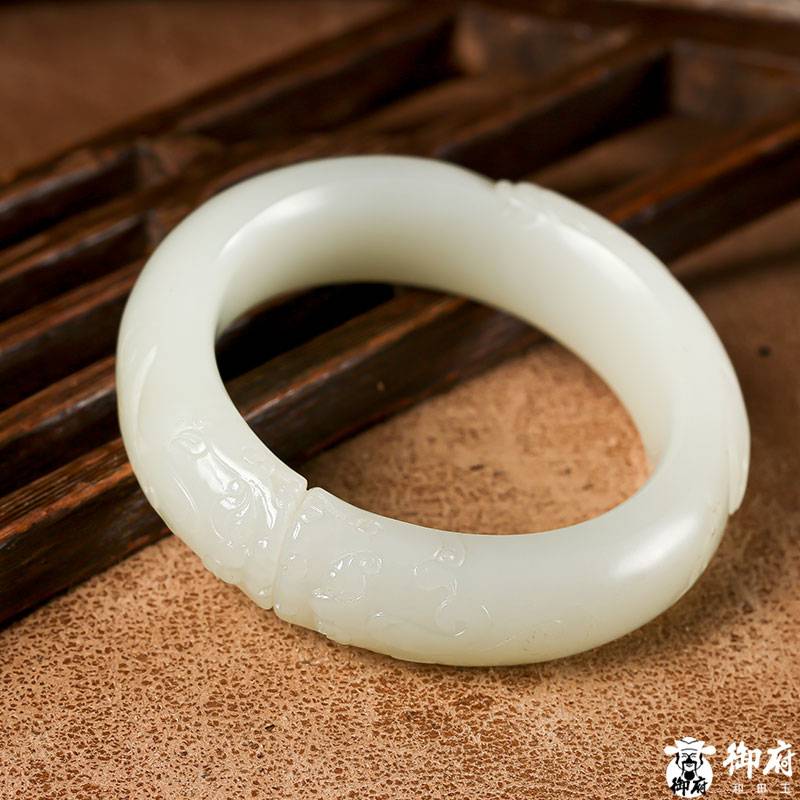 Xinjiang Hetian White Jade Bangle with Yellow Skin, 56 mm, natural Hetian jade bangle